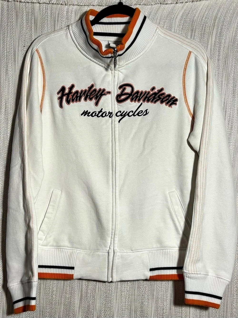 Harley-Davidson Genuine MotorClothes sweatshirt jacket White & Orange Size Large